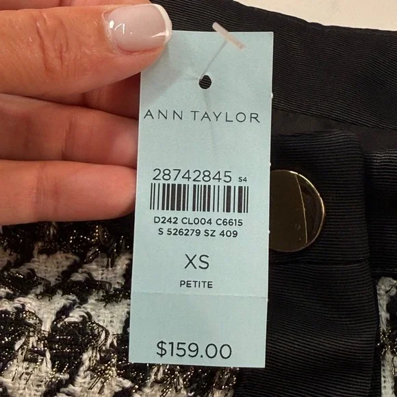 Ann‎ Taylor Petite Houndstooth Tweed Jacket Black White Size XSmall New With Tag - Picture 5 of 8